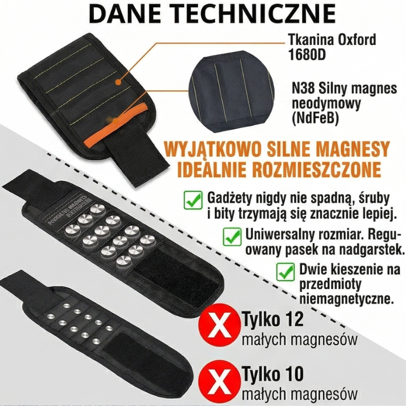 MAGNETYCZNA OPASKA NA NADGARSTEK NA NARZĘDZIA BITY, WIERTŁA