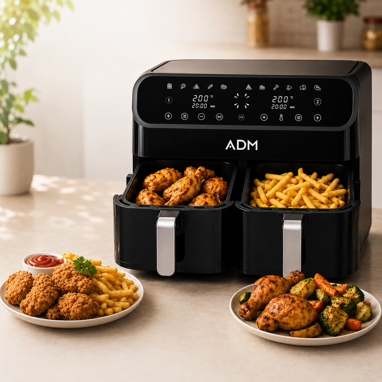 FRYTKOWNICA ADM BEZTŁUSZCZOWA, DOUBLE AIR FRYER - 2 KOSZE 8L