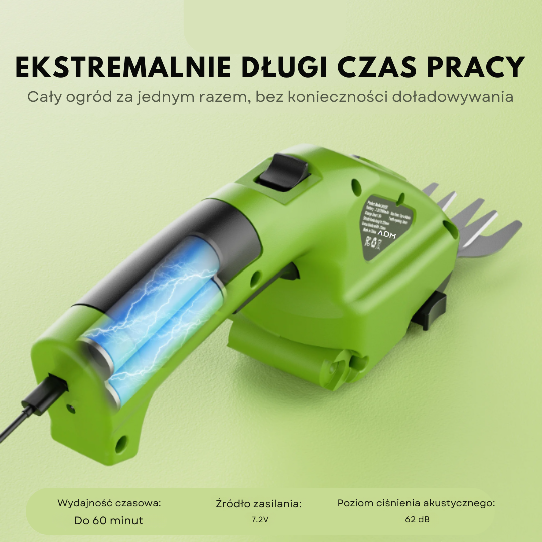 NOŻYCE AKUMULATOROWE ADM 2w1 - DO TRAWY I ŻYWOPŁOTU, LEKKIE