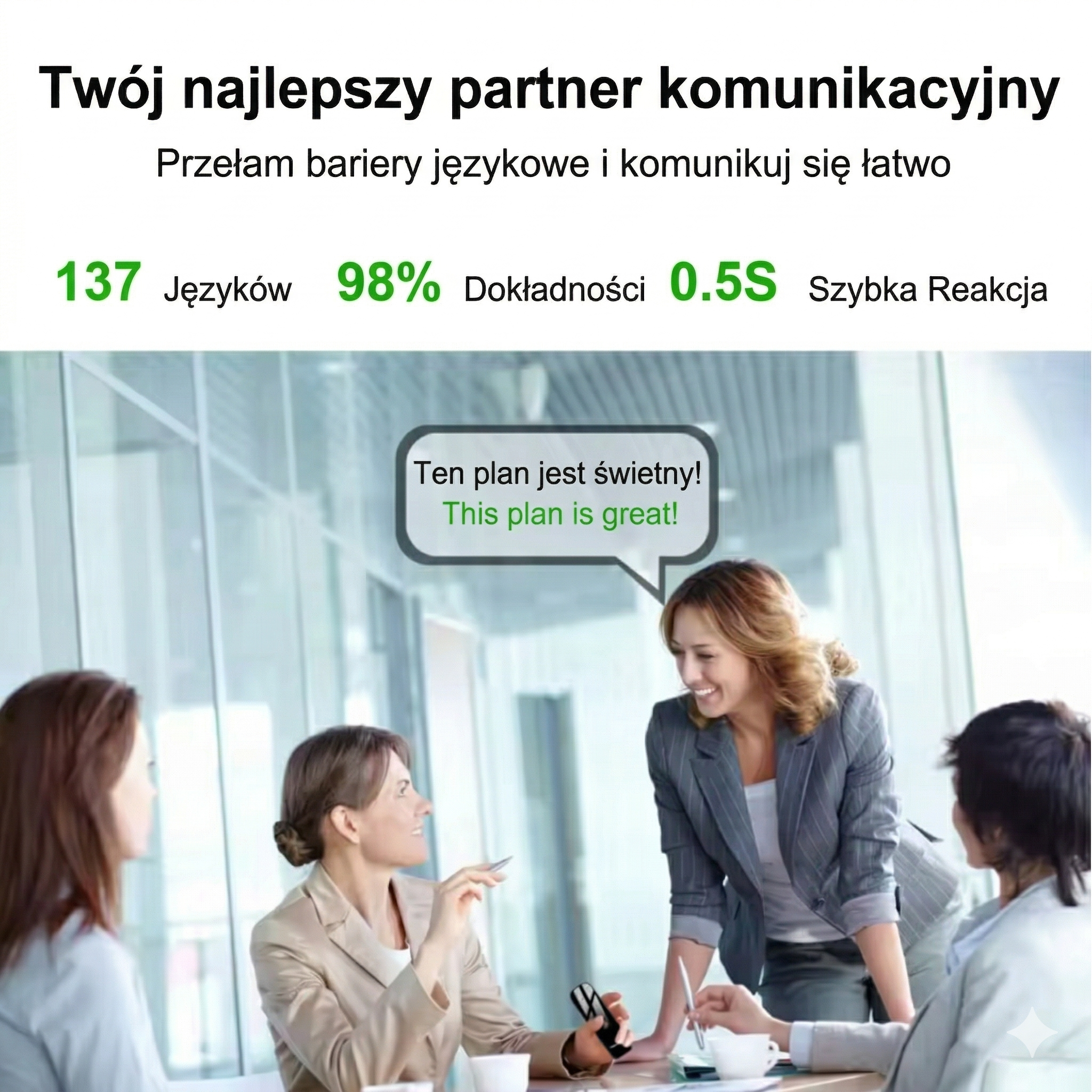 TŁUMACZ GŁOSOWY ADM 137 JĘZYKÓW REAL-TIME BT 4.2 + GŁOŚNIK 2w1