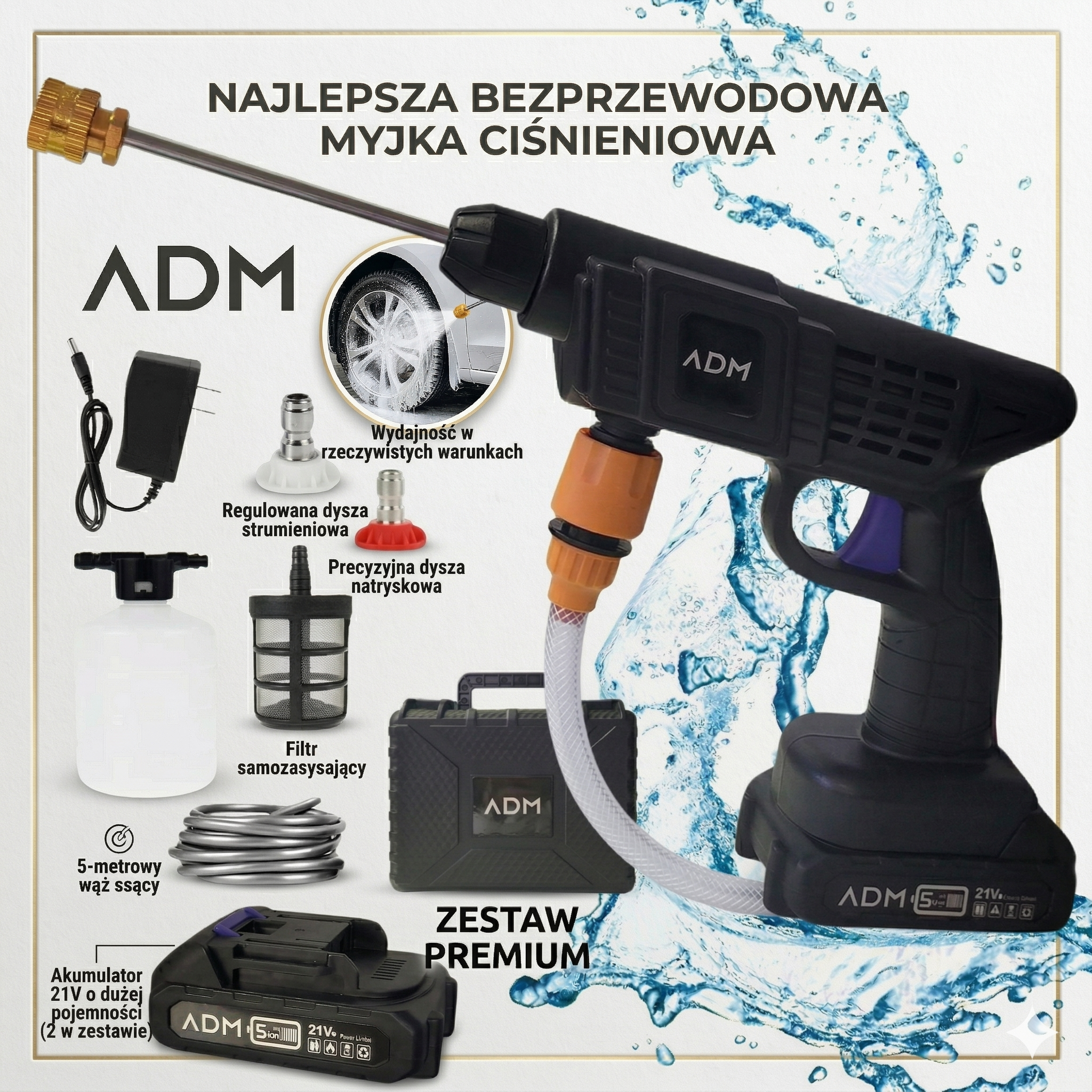 BEZPRZEWODOWA MYJKA CIŚNIENIOWA ADM MINI + 2 AKUMULATORY