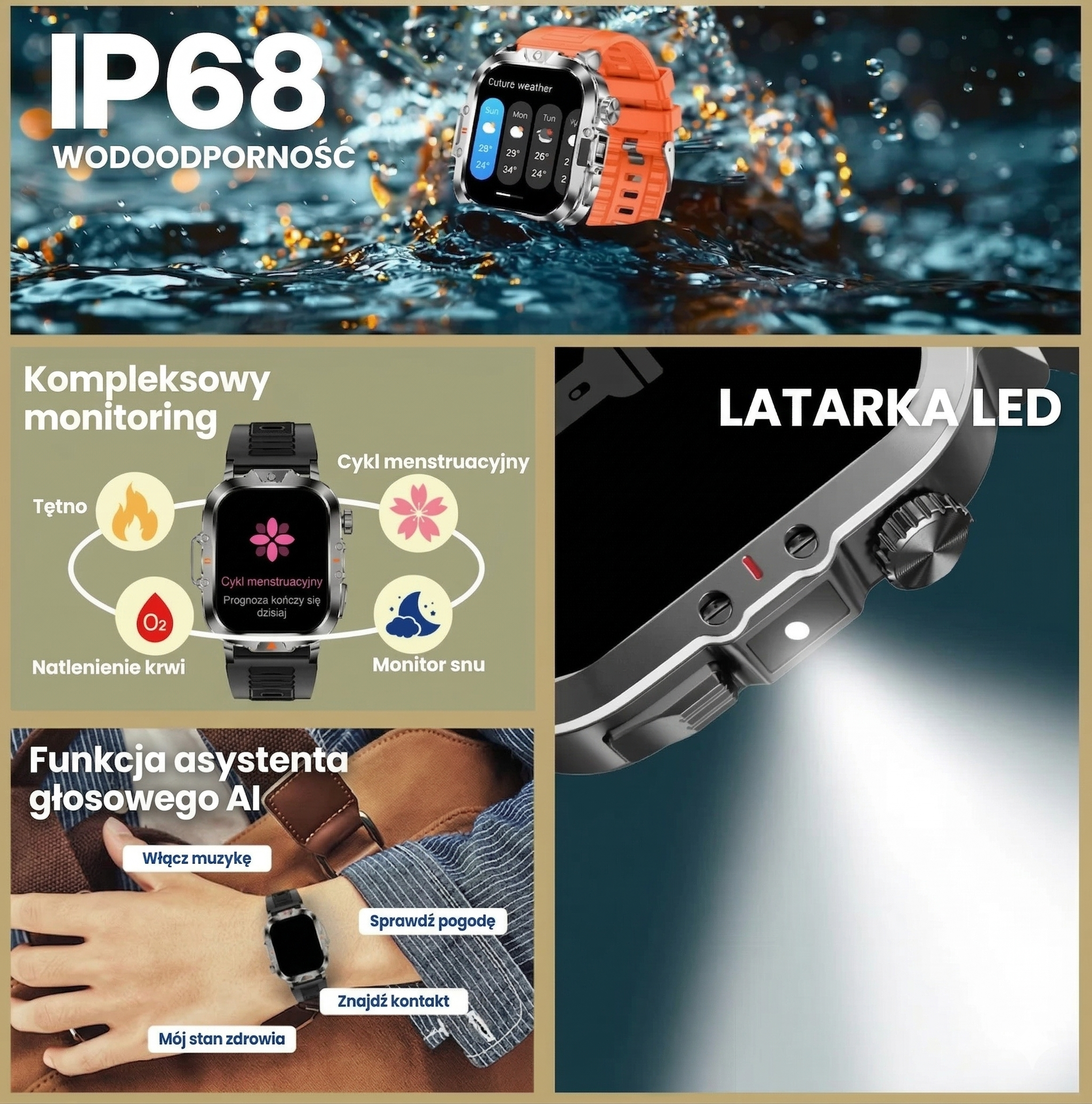 ZEGAREK SMARTWATCH V17 PRO, BLUETOOTH 5.2 IP67 TĘTNO LATARKA