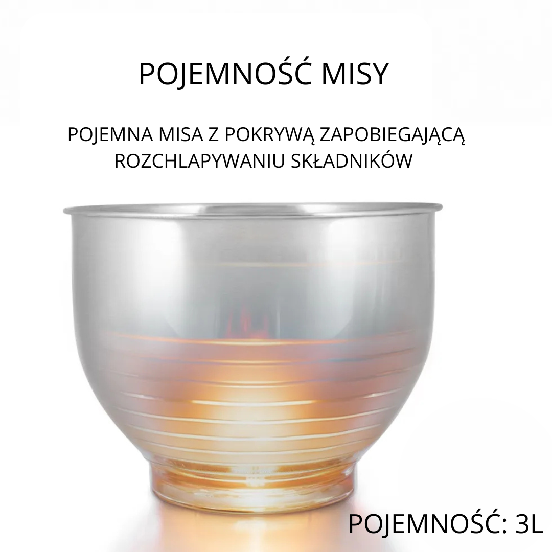 MIKSER KUCHENNY PLANETARNY ADM 700W, MISA 3L STAL, +3 KOŃCÓWKI