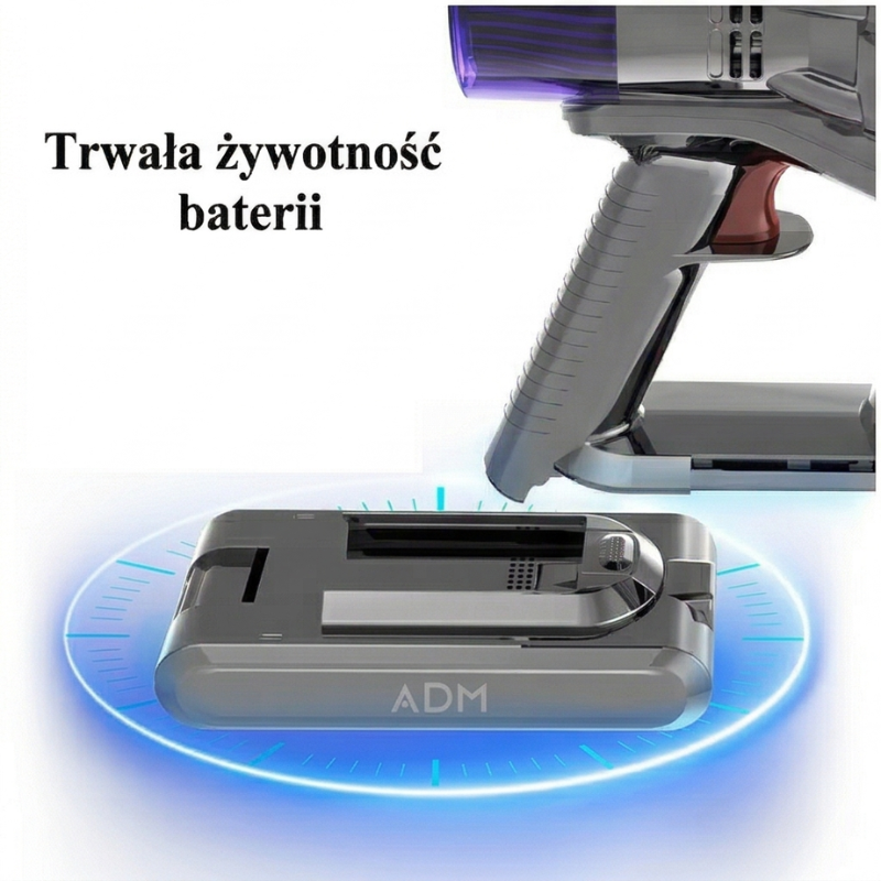 BEZPRZEWODOWY ODKURZACZ PIONOWY ADM ZE SKŁADANĄ RURĄ