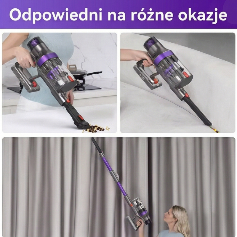 BEZPRZEWODOWY ODKURZACZ PIONOWY ADM ZE SKŁADANĄ RURĄ