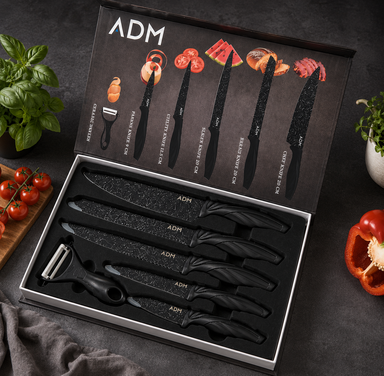 ADM CERAMIC 6-CZĘŚCIOWY ZESTAW NOŻY KUCHENNYCH