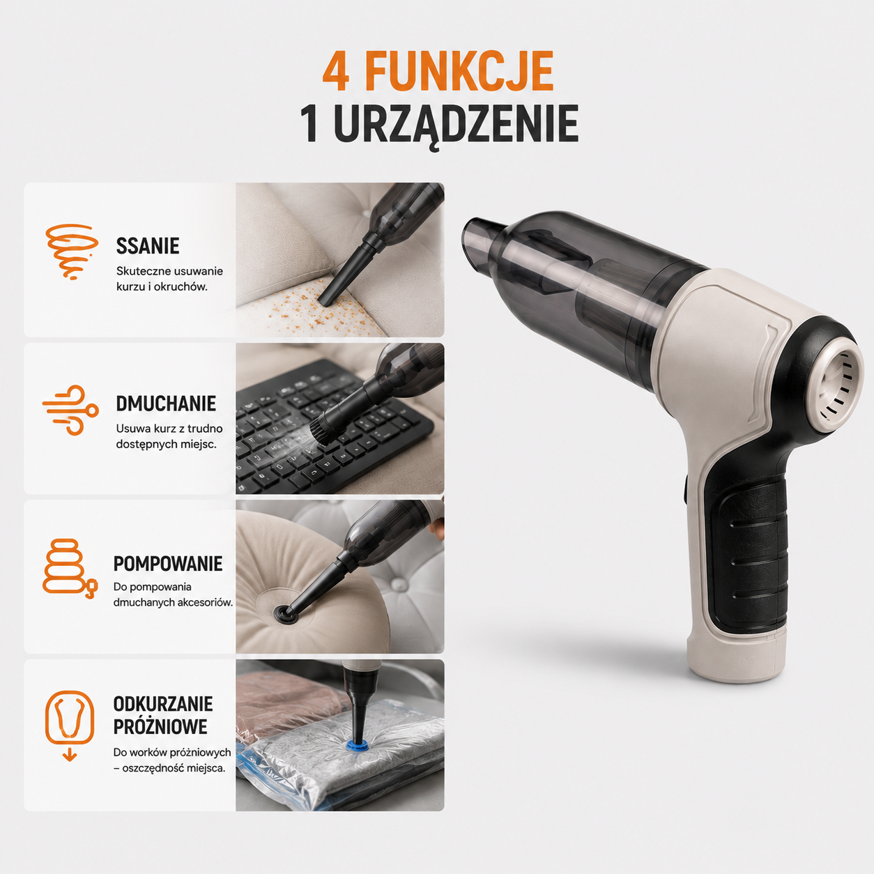 ADM Odkurzacz Samochodowy Bezprzewodowy 4w1 z Dmuchawą USB