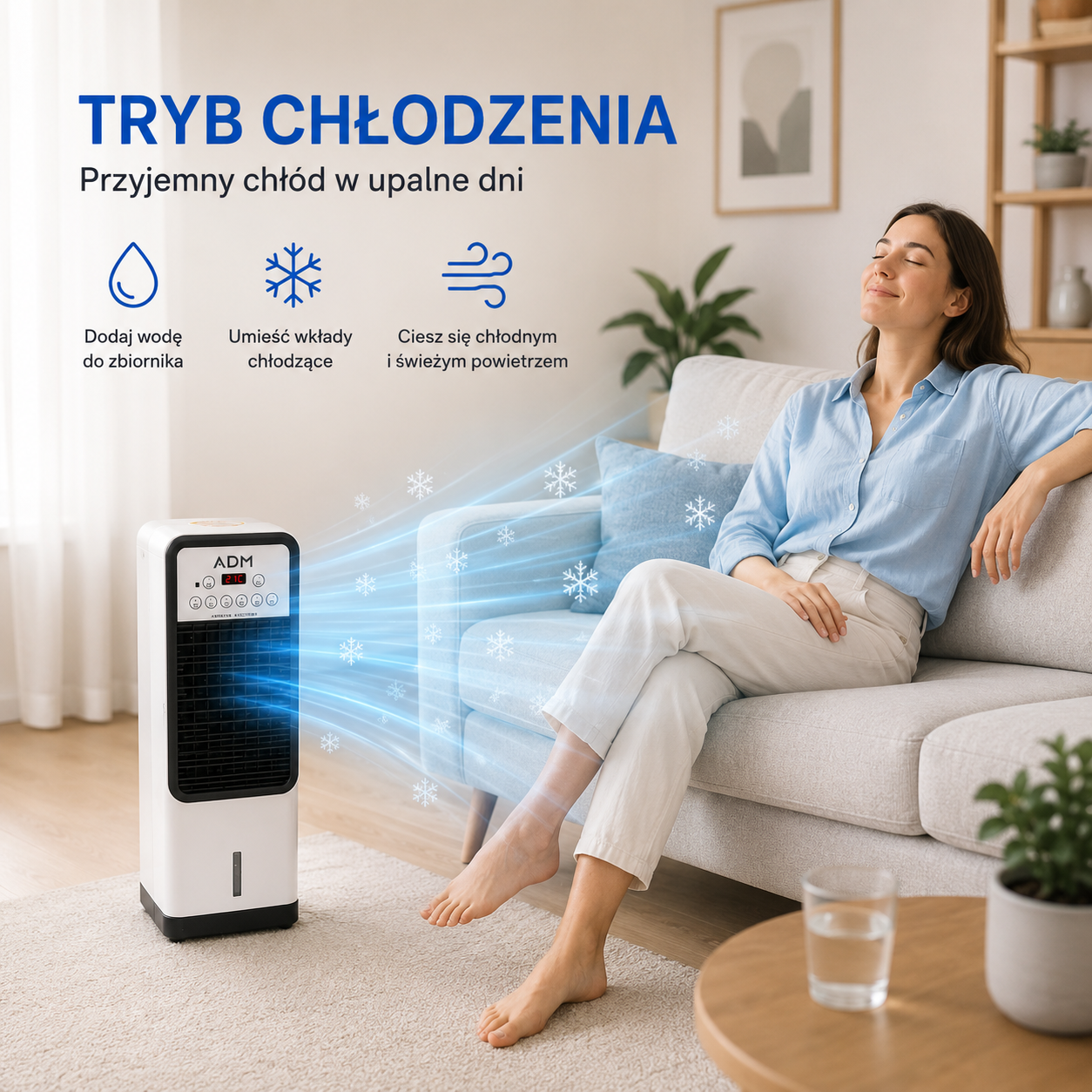 Klimator Przenośny 2w1 ADM Cool&Heat – Chłodzi, Ogrzewa i Nawilża Powietrze | Pilot | 1800 W