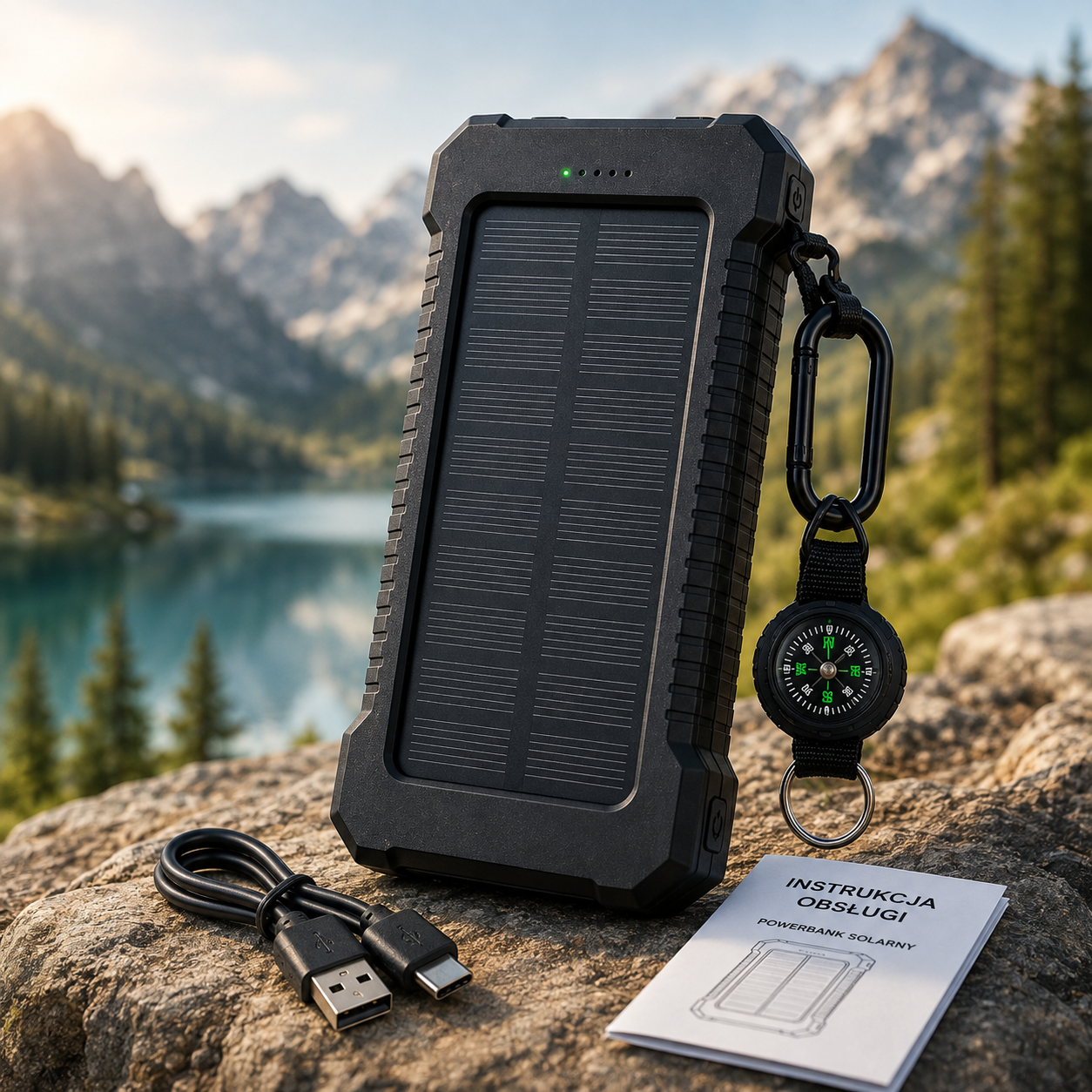 Powerbank Solarny 8000 mAh z Latarką LED i Kompasem – 2× USB