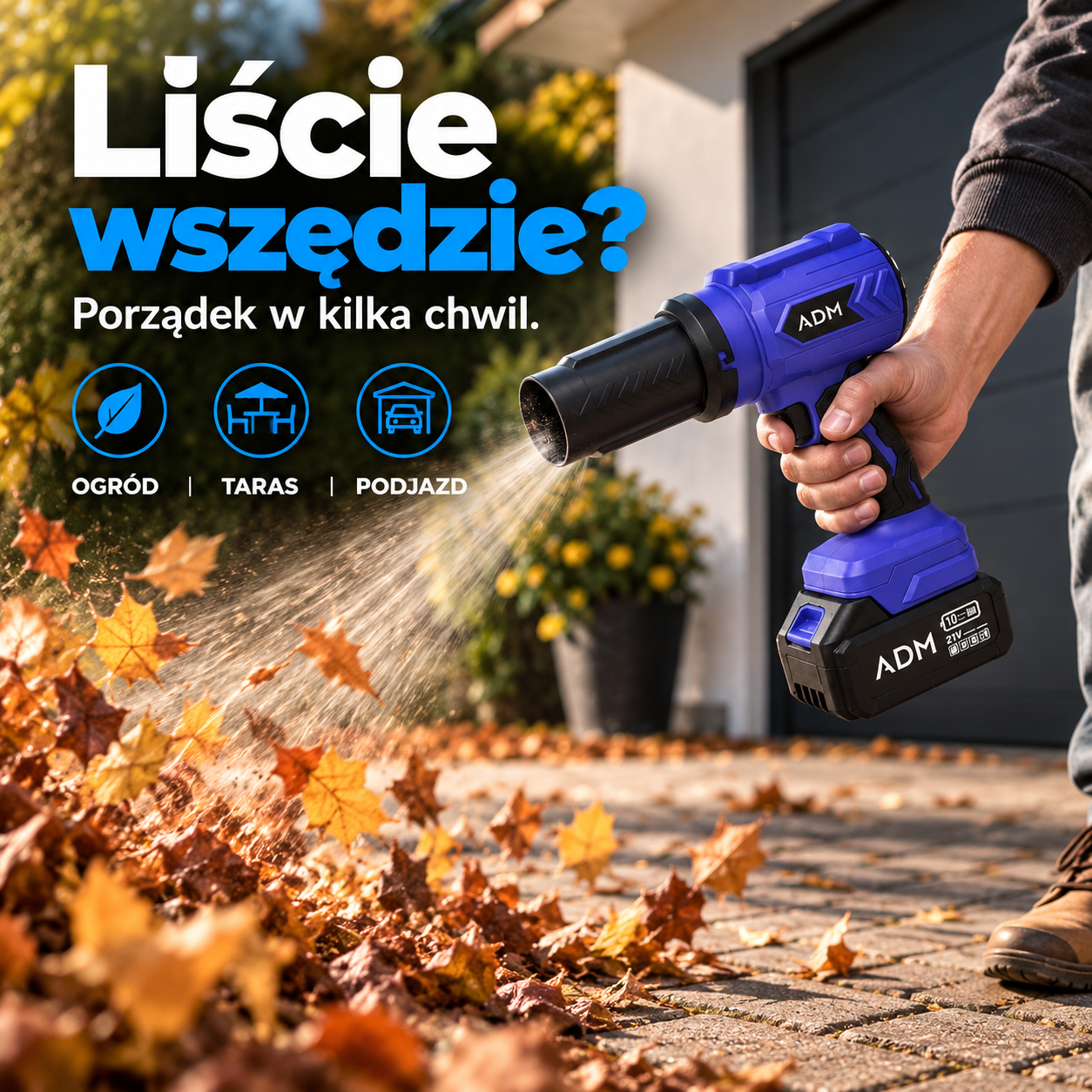 Dmuchawa Akumulatorowa do Liści ADM 21 V 400 W – Bezprzewodowa, 32 000 obr./min
