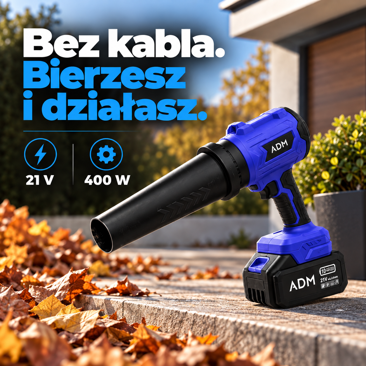 Dmuchawa Akumulatorowa do Liści ADM 21 V 400 W – Bezprzewodowa, 32 000 obr./min